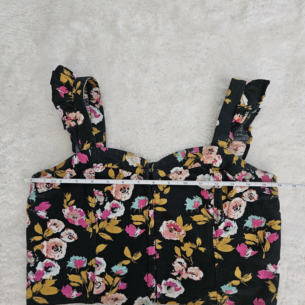 Abound Black Floral Cropped Top Size S Ruffles Feminine Coquette Girl Summer - Picture 9 of 13